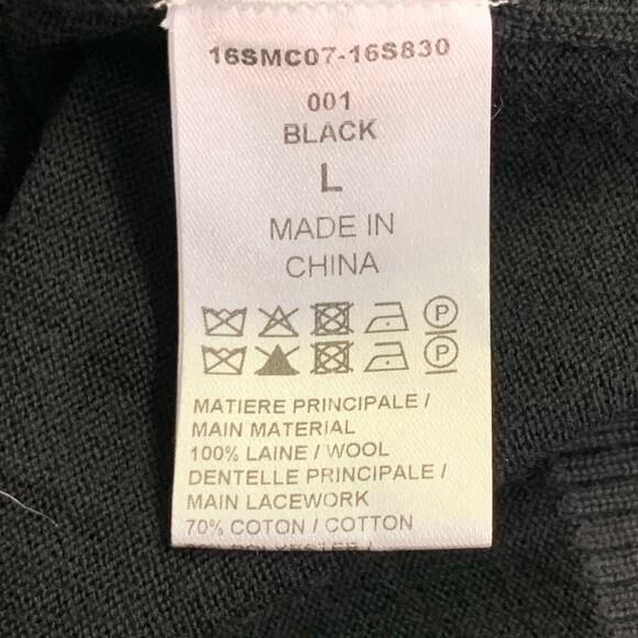 CHLOE Size L Black Wool Lace Trim V-Neck Button Up Cardigan - Picture 6 of 7